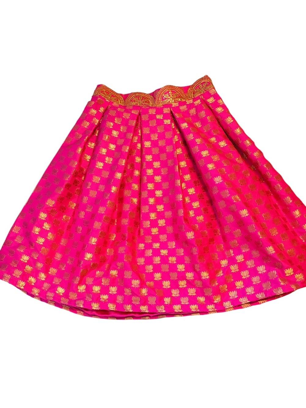 Beautiful Bright Fuchsia Circle Skirt with Gold Motif Waistband